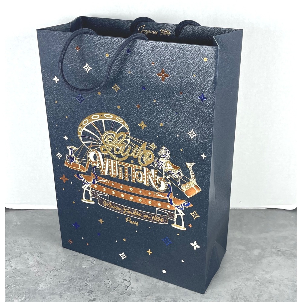 Louis Vuitton Holiday 2023 Carousel Navy Blue Paper Shopping Bag 10x14 Large EUC